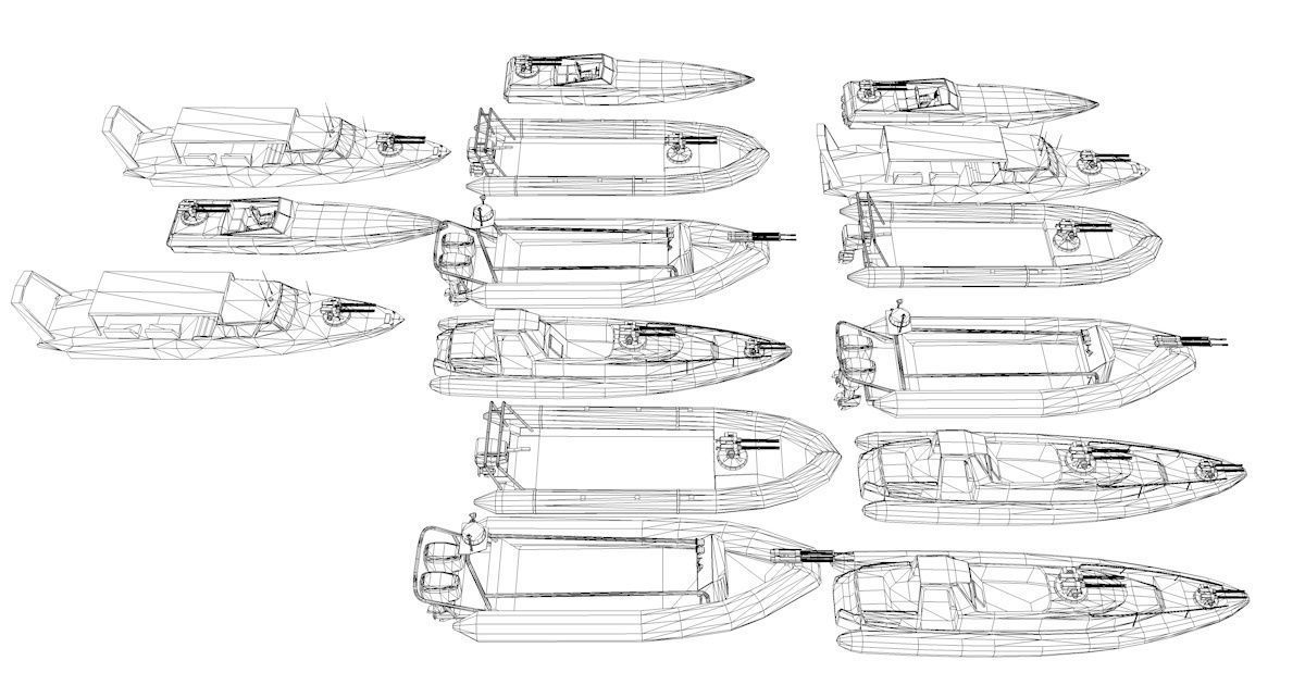 Pack of 15 Game ready AR VR PBR military gunship Power Boats Low-poly 3D model_8