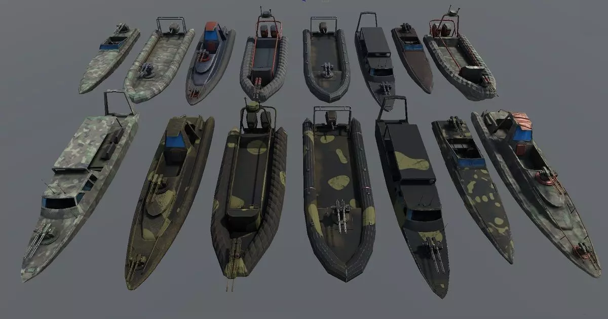 Pack of 15 Game ready AR VR PBR military gunship Power Boats Low-poly 3D model_0