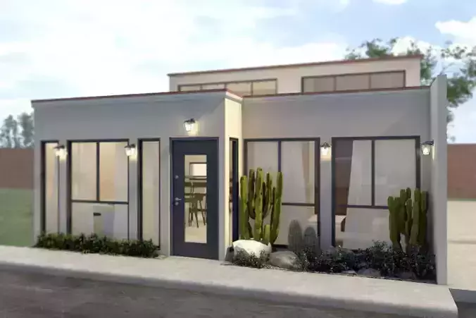 CASA AMUEBLADA  render INTERIOR Y EXTERIOR