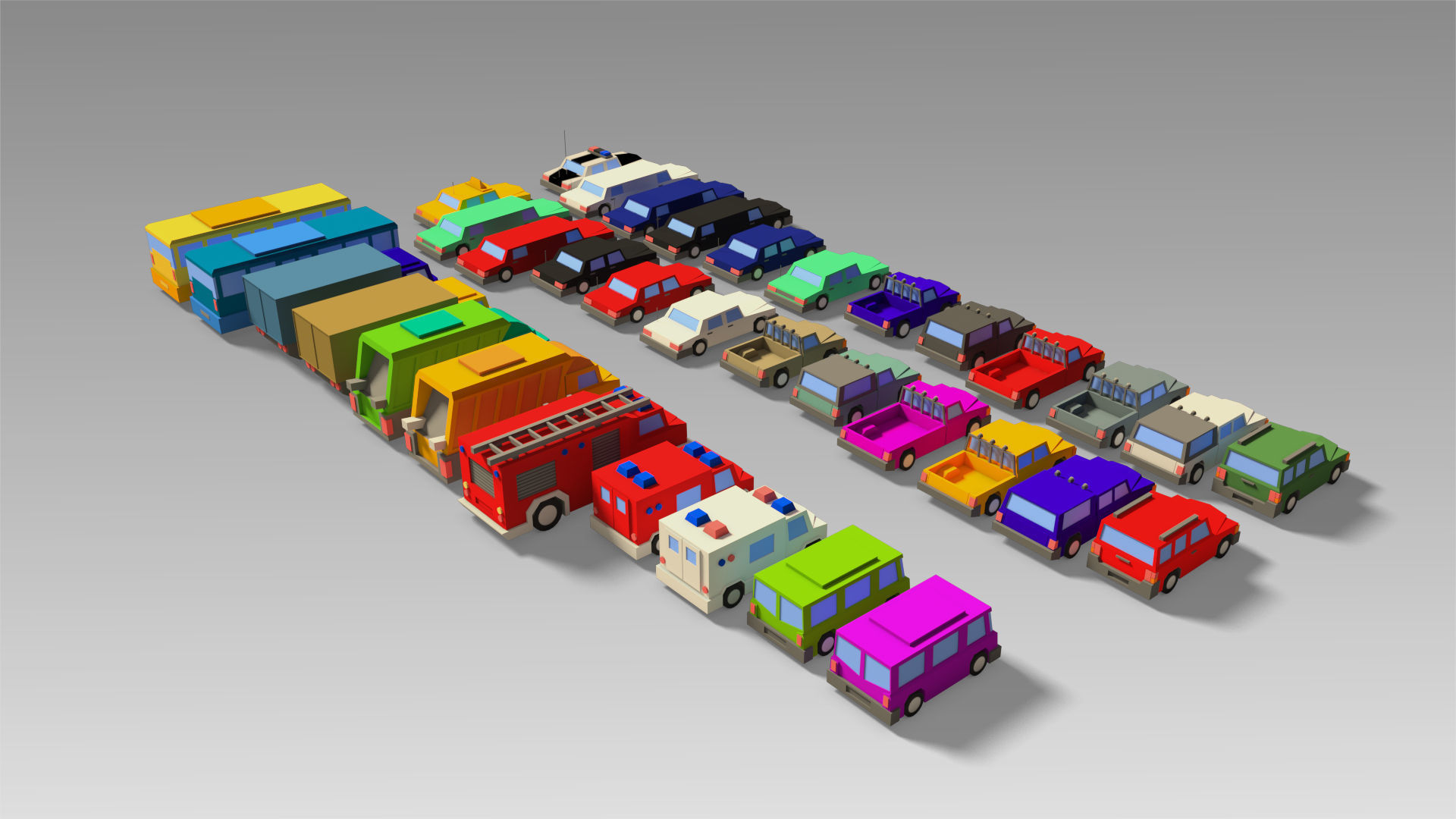 Car Set different colored trucks Low-poly 3D model_11