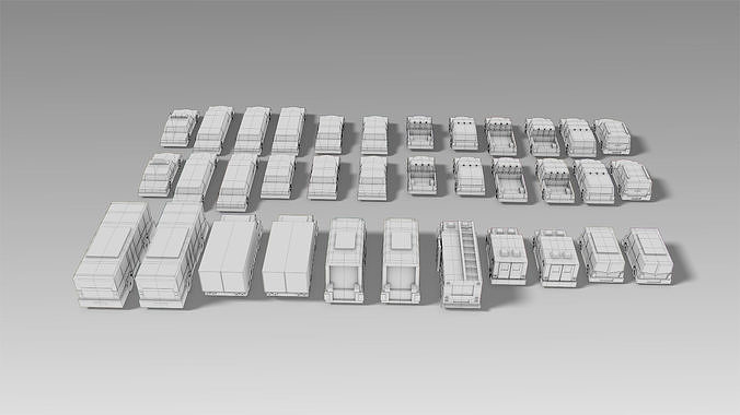 Car Set different colored trucks Low-poly 3D model 4