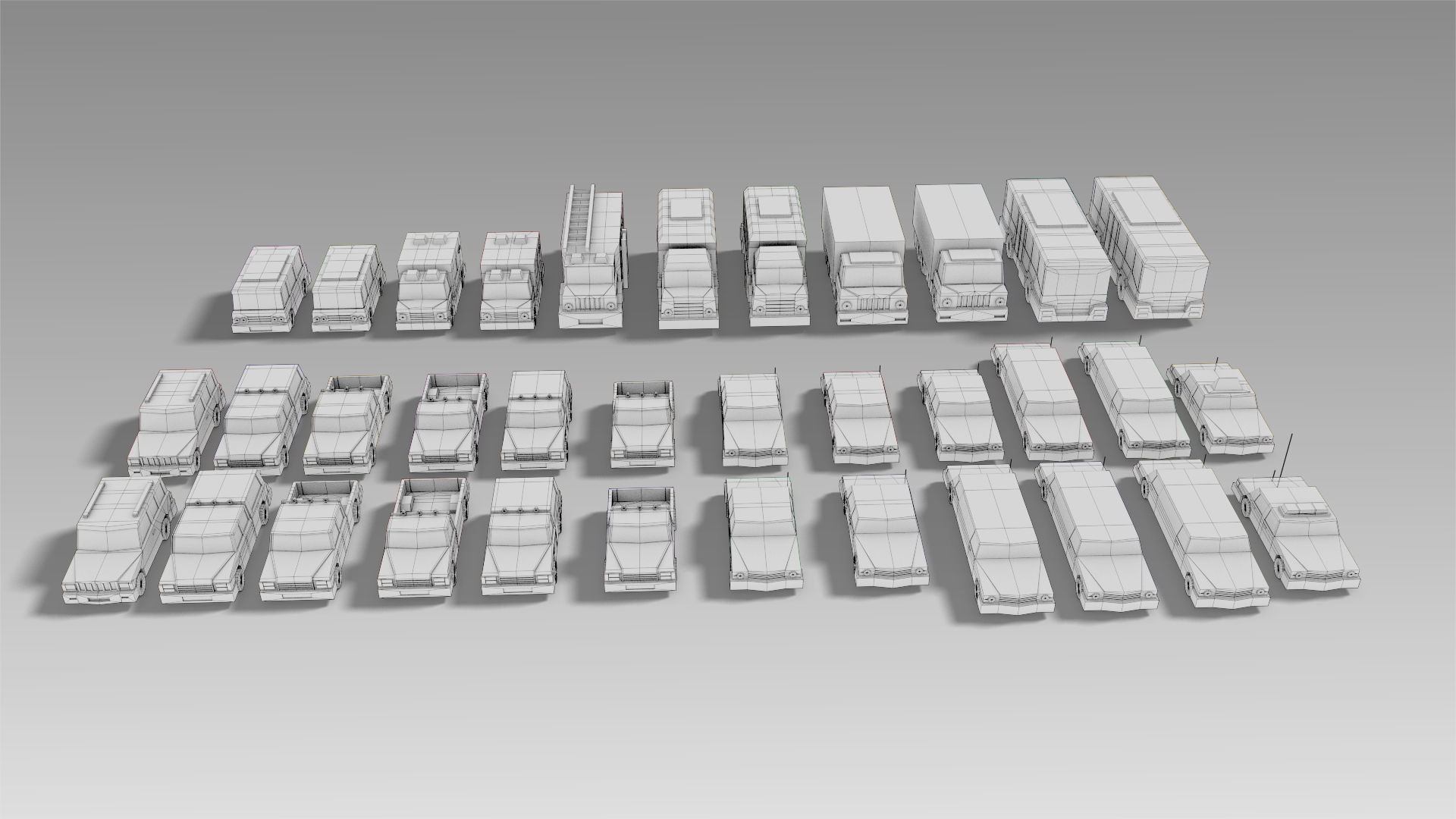 Car Set different colored trucks Low-poly 3D model_24