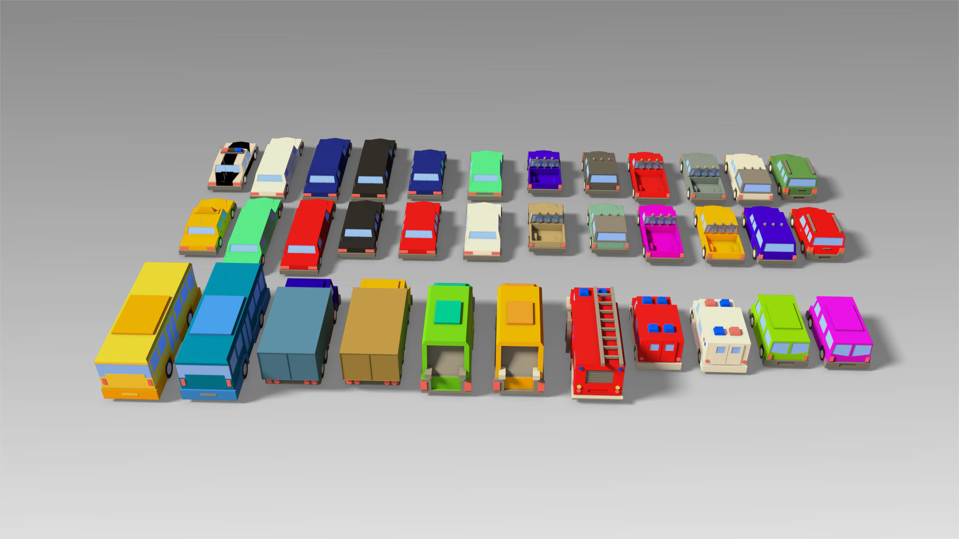Car Set different colored trucks Low-poly 3D model_14