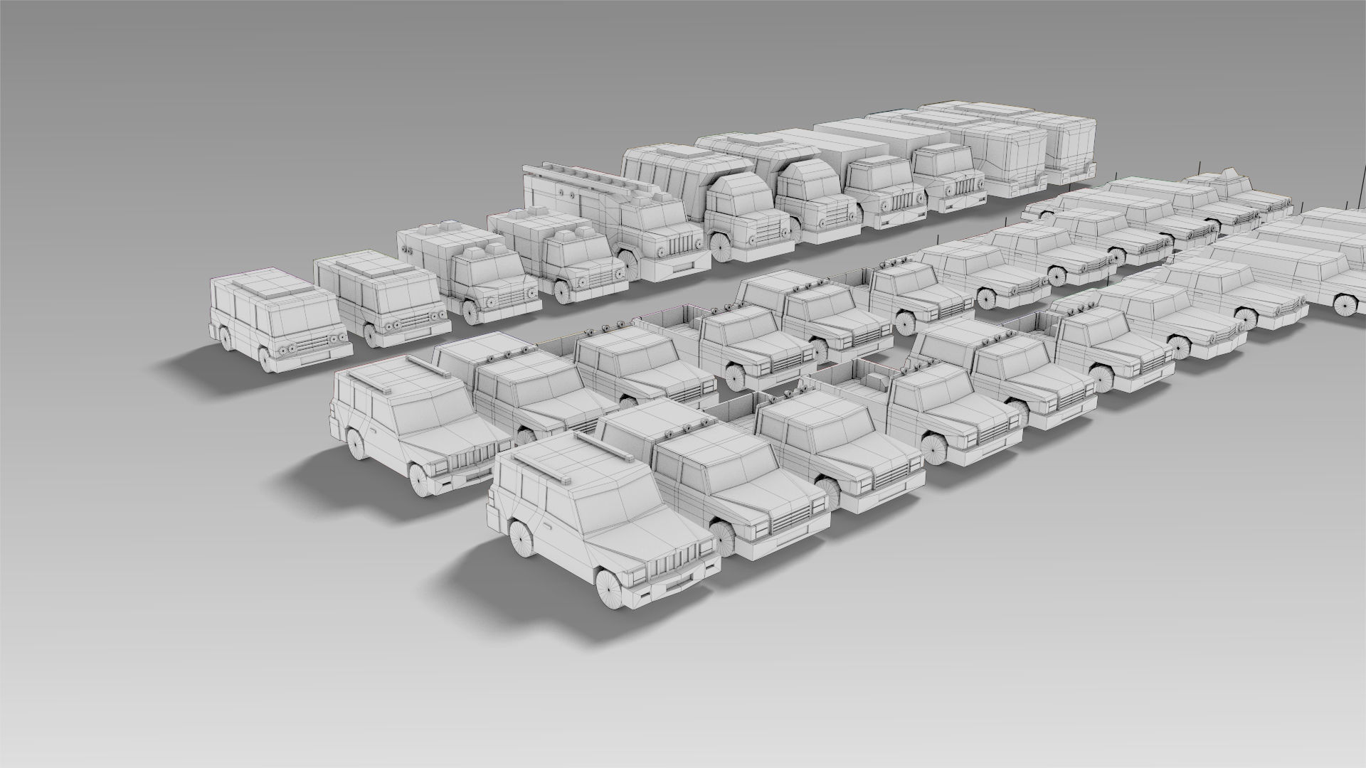 Car Set different colored trucks Low-poly 3D model_23