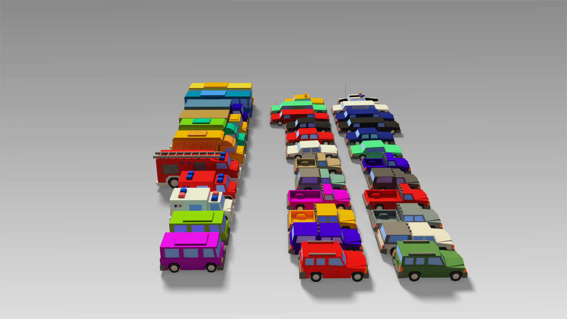 Car Set different colored trucks Low-poly 3D model_15