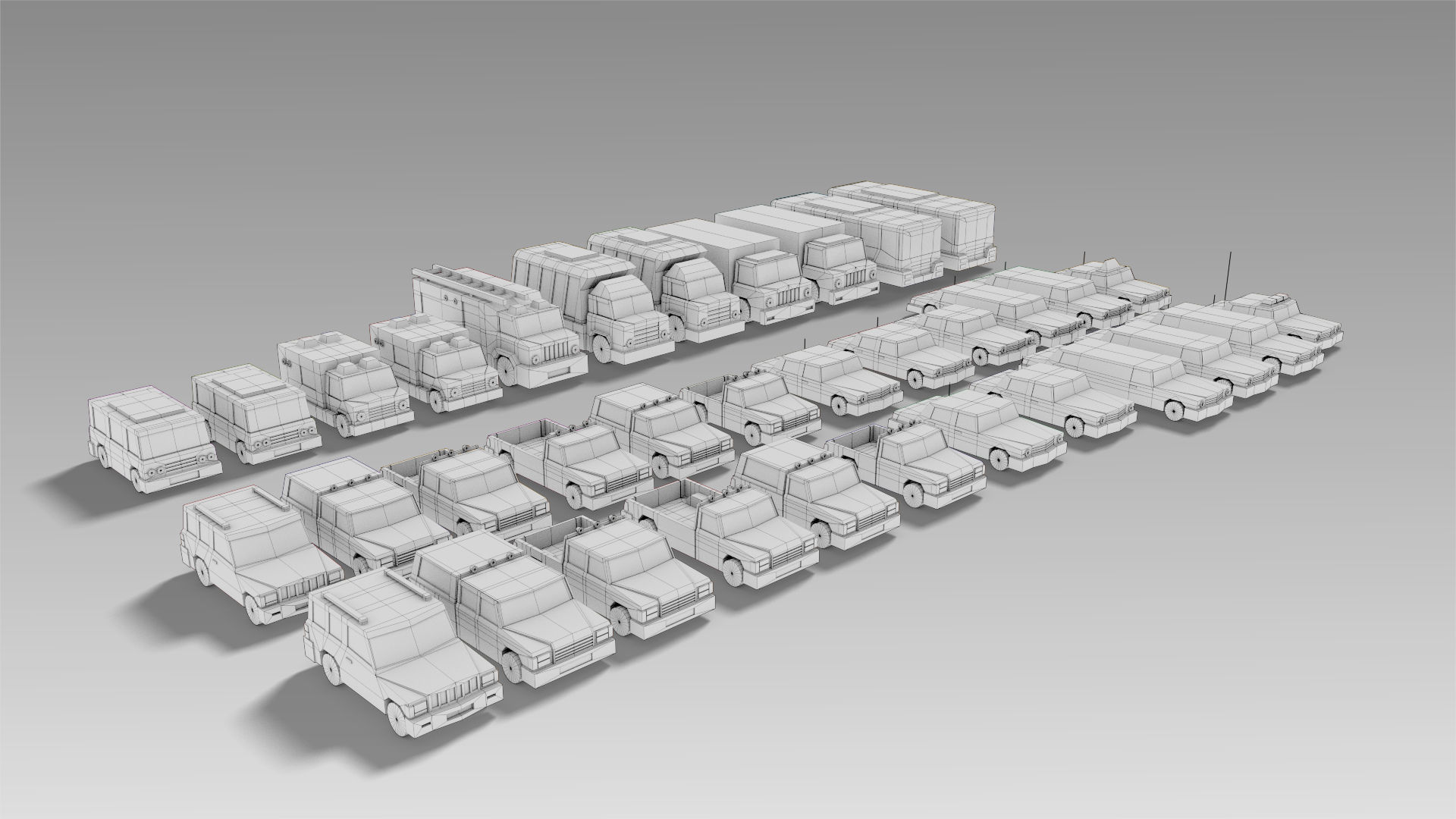 Car Set different colored trucks Low-poly 3D model_16