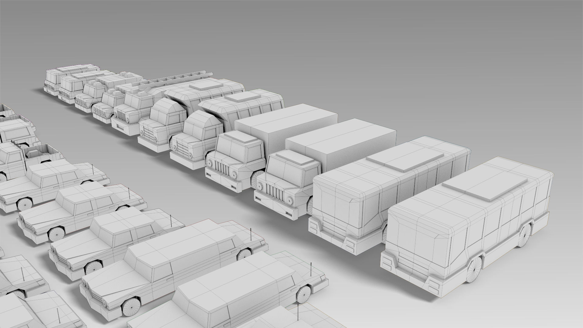 Car Set different colored trucks Low-poly 3D model_20