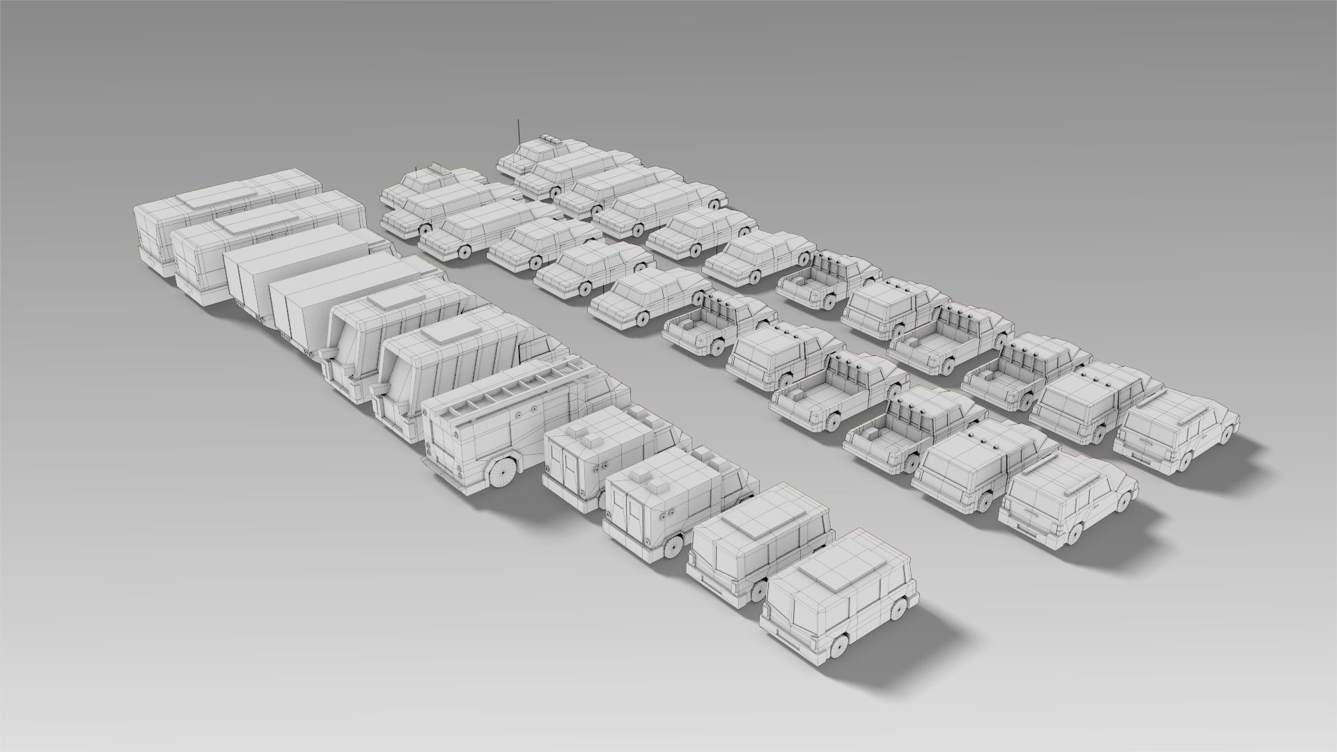 Car Set different colored trucks Low-poly 3D model_22