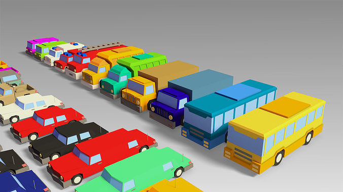Car Set different colored trucks Low-poly 3D model 7
