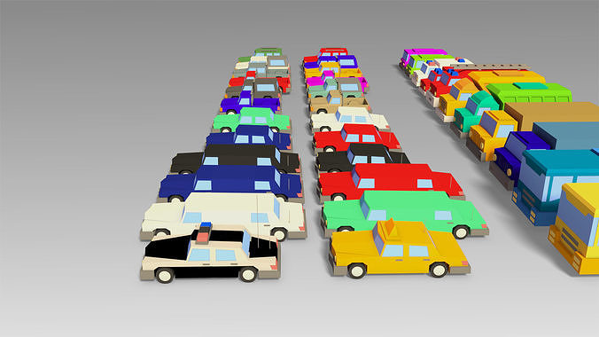 Car Set different colored trucks Low-poly 3D model 6