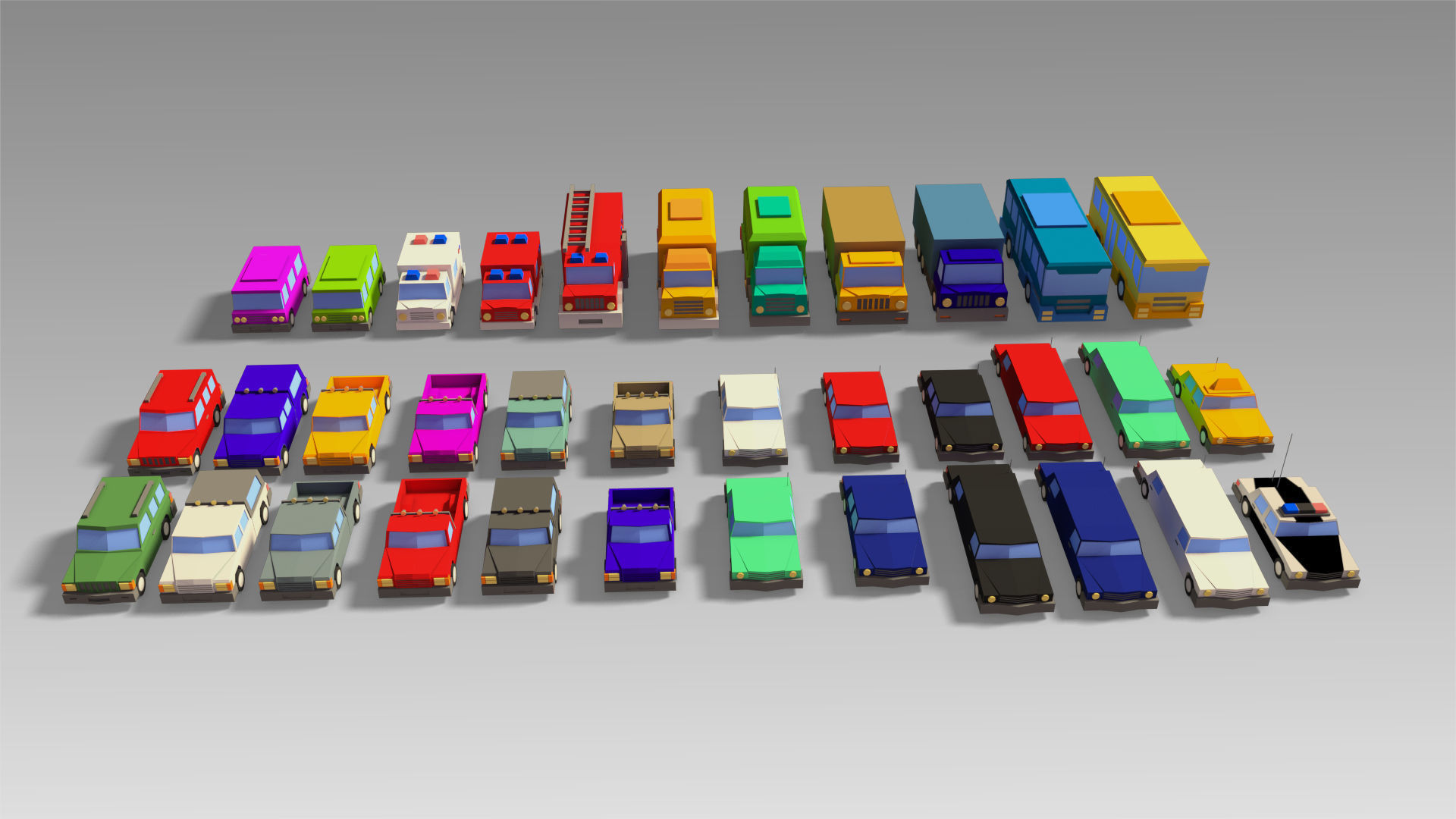 Car Set different colored trucks Low-poly 3D model_13
