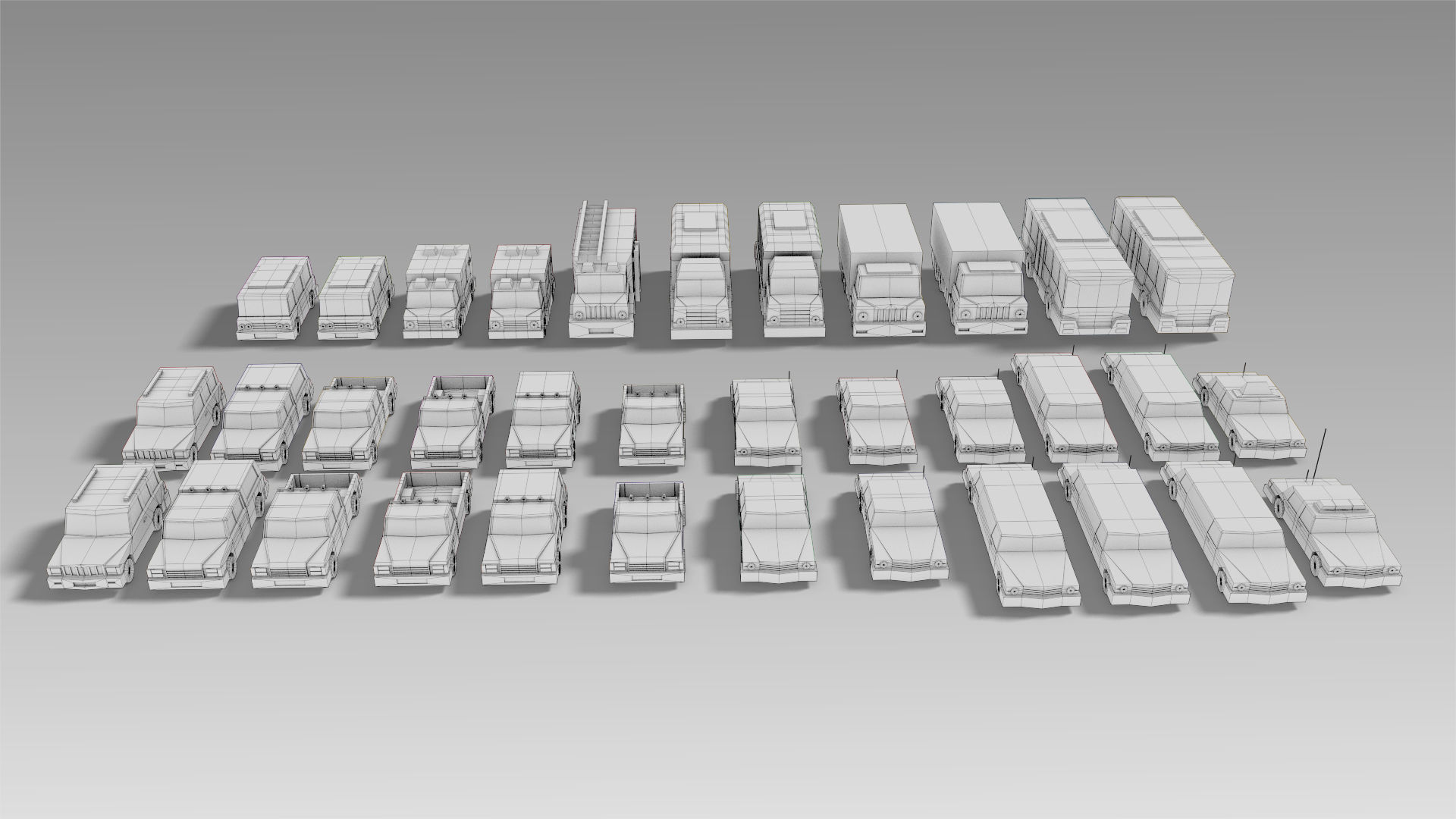 Car Set different colored trucks Low-poly 3D model_17