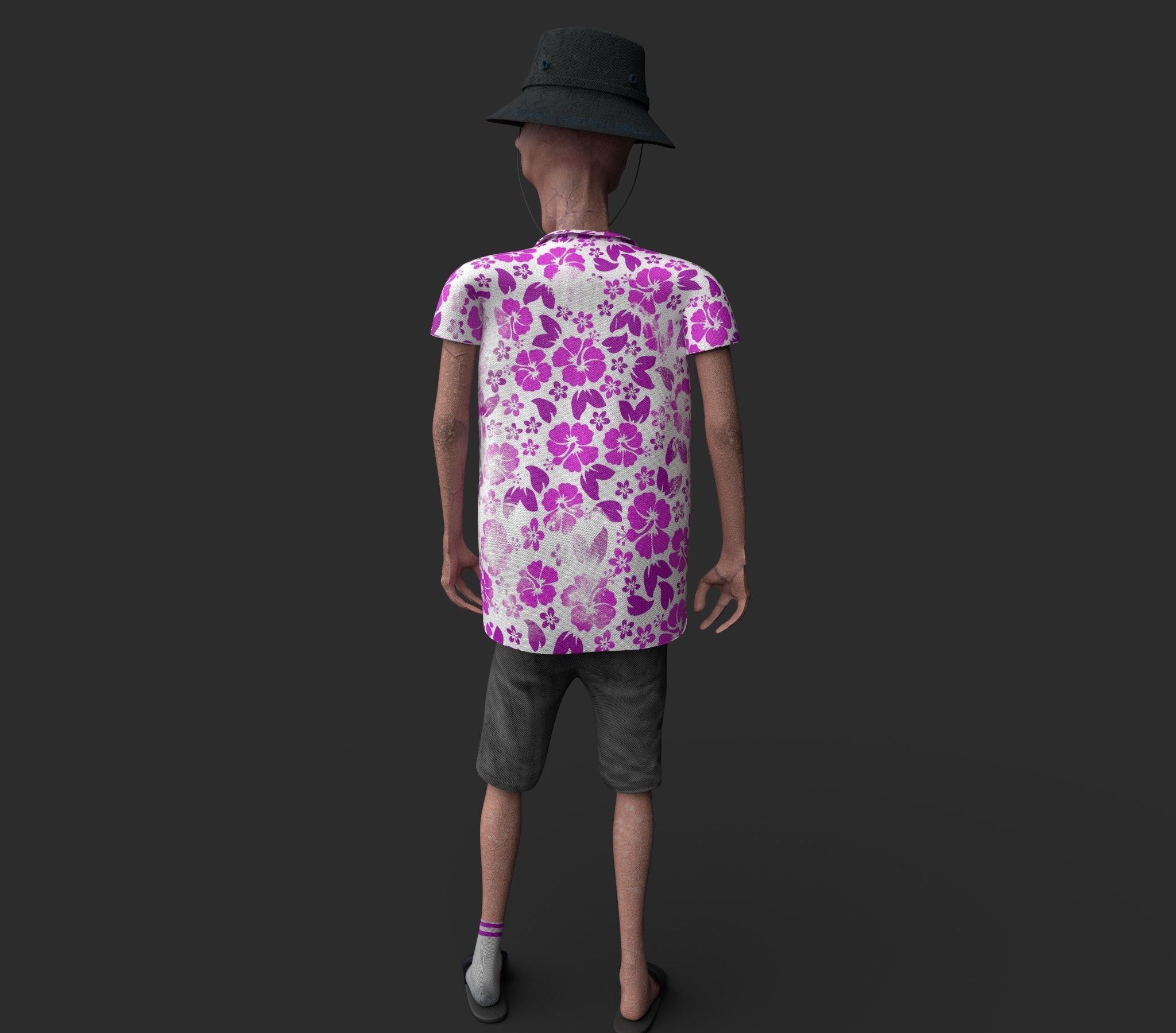 Foreigner man wearing shirt and hat 3D model_9