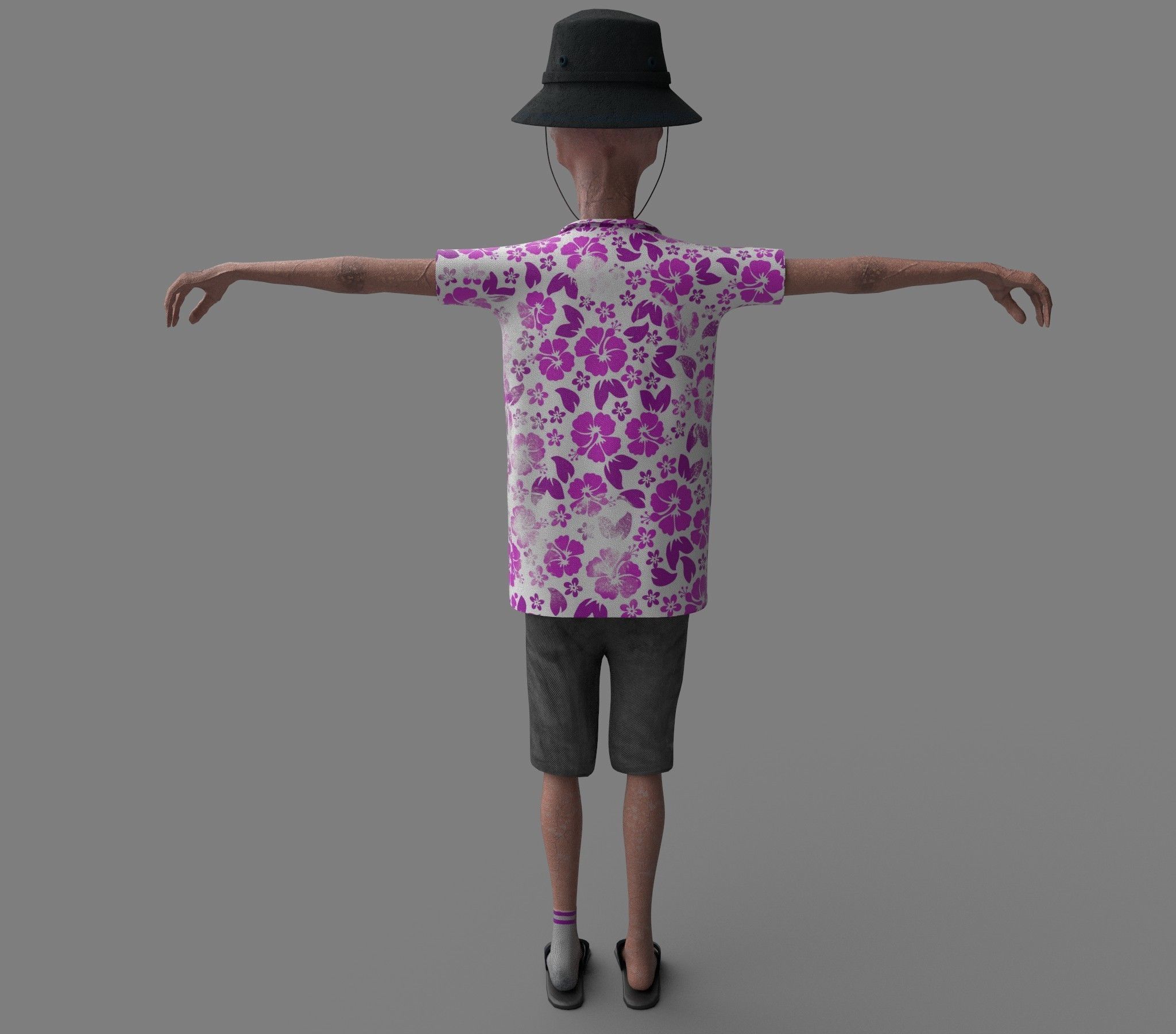 Foreigner man wearing shirt and hat 3D model_15