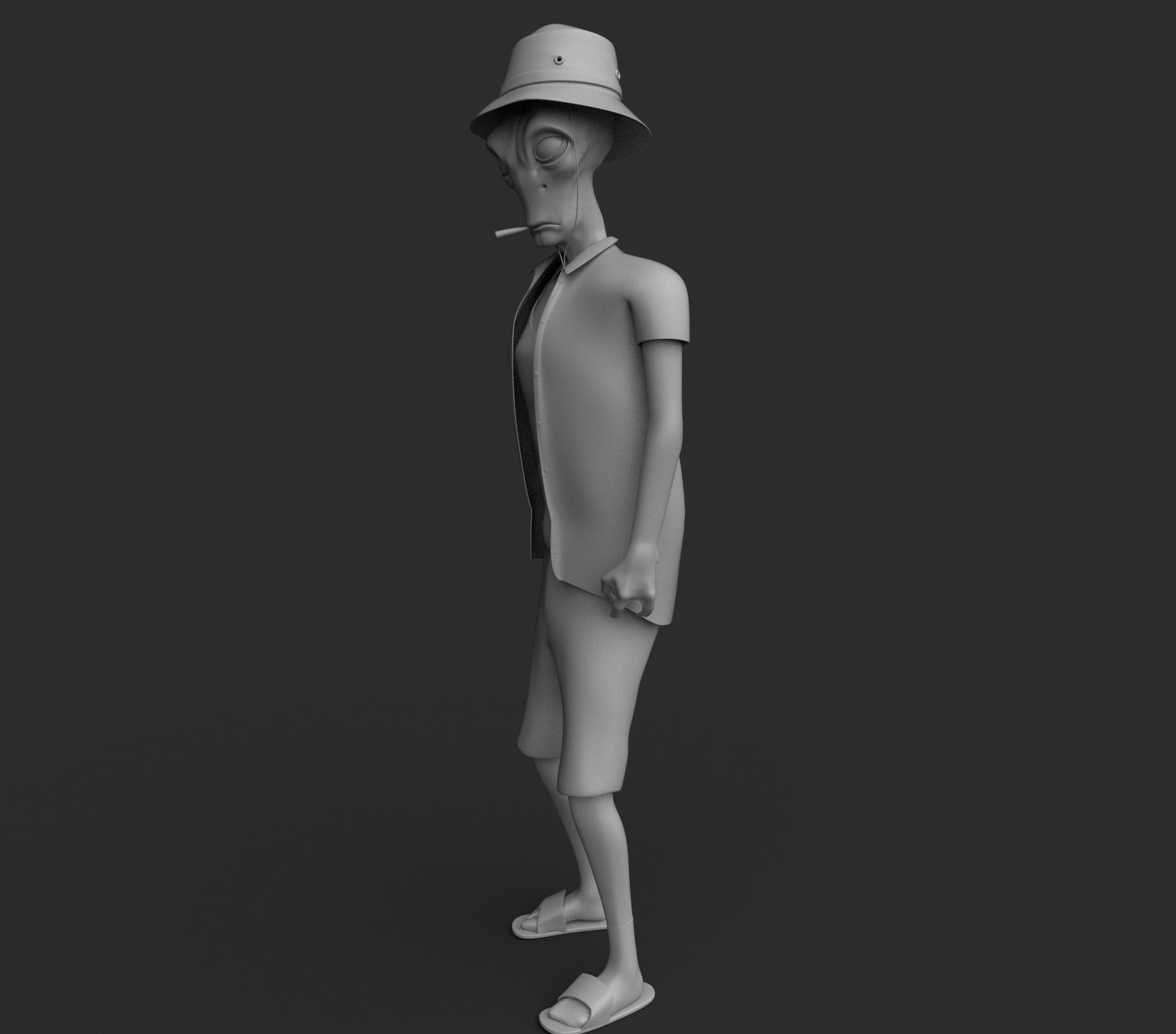 Foreigner man wearing shirt and hat 3D model_6