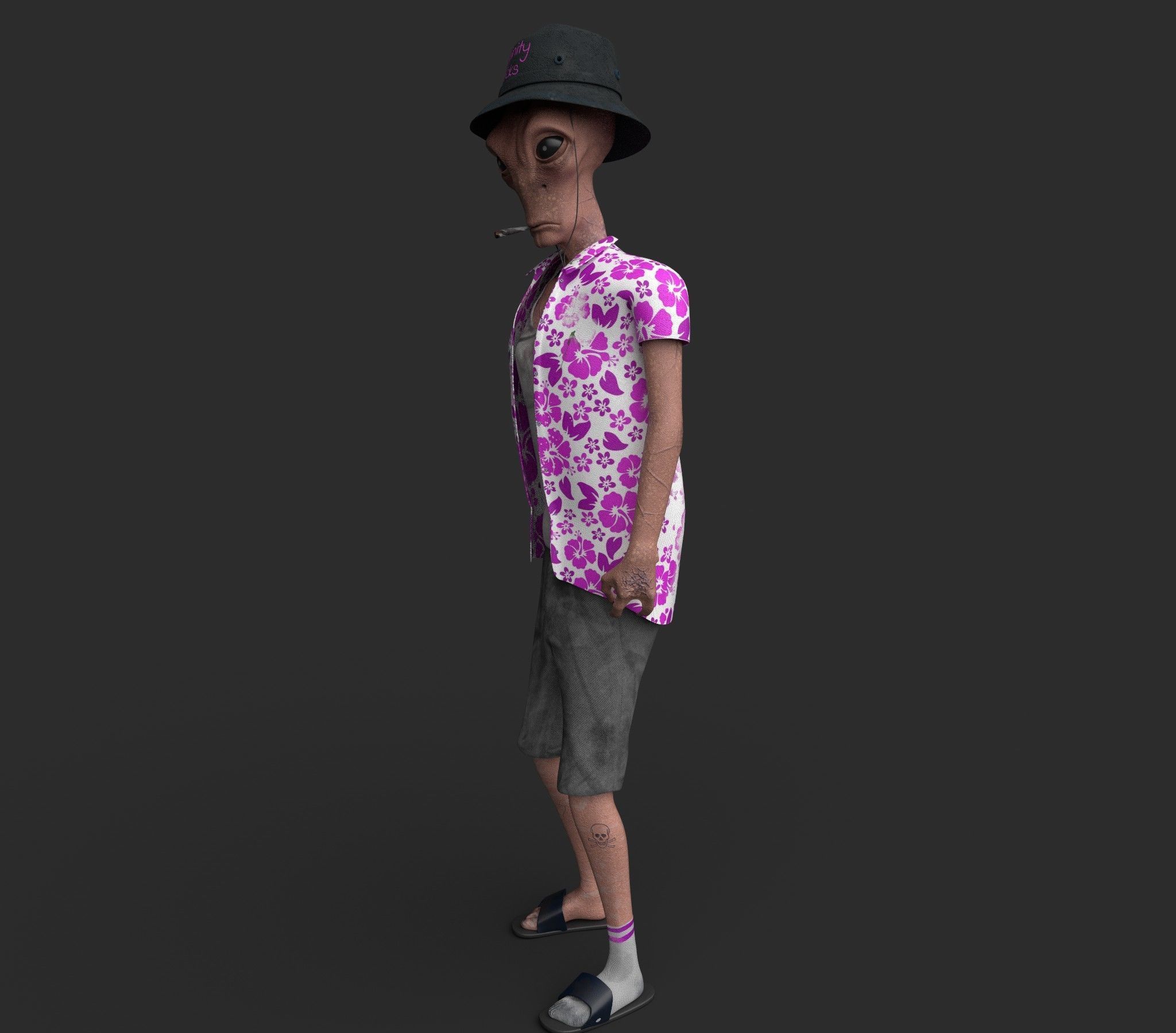 Foreigner man wearing shirt and hat 3D model_5
