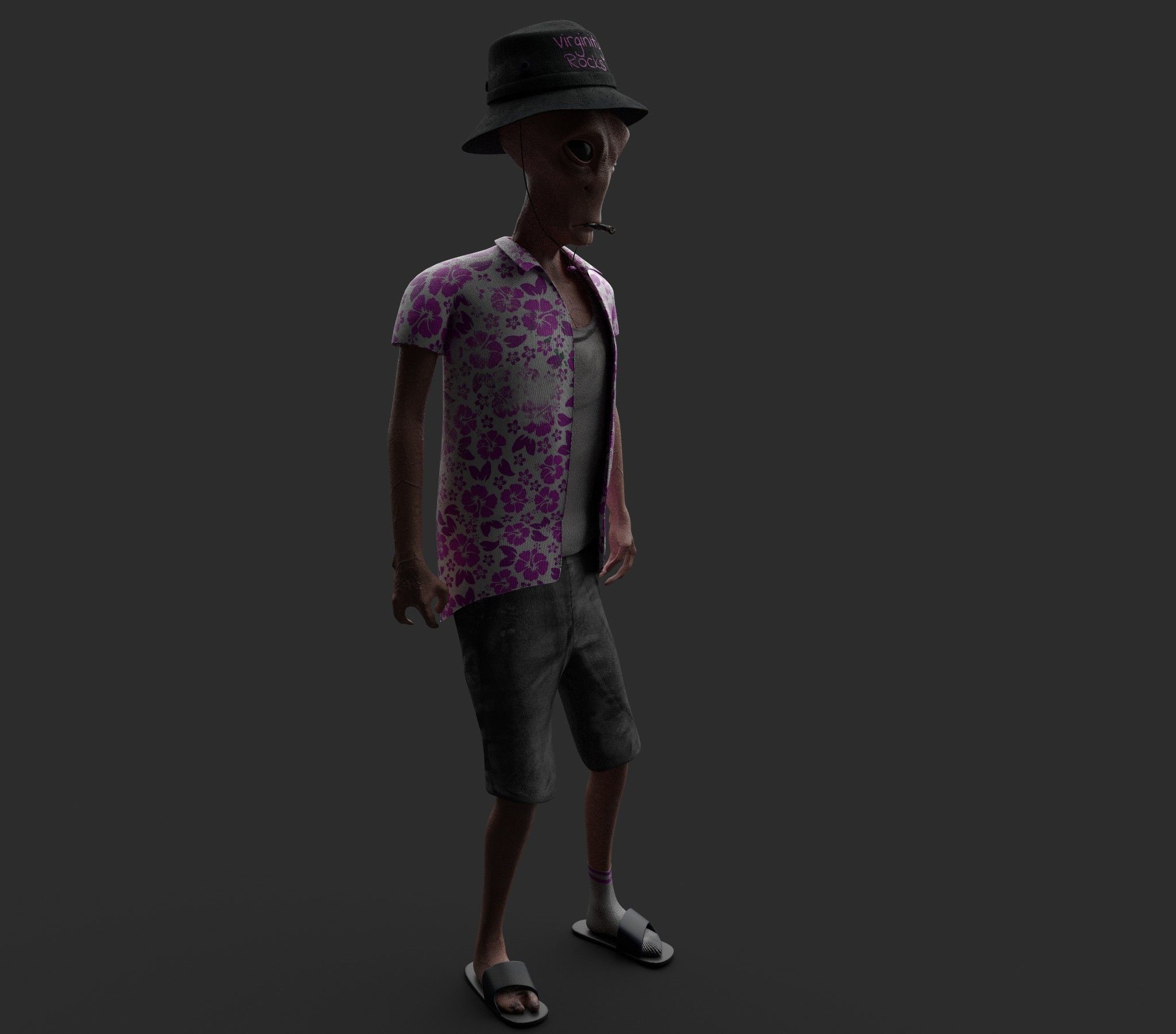 Foreigner man wearing shirt and hat 3D model_11