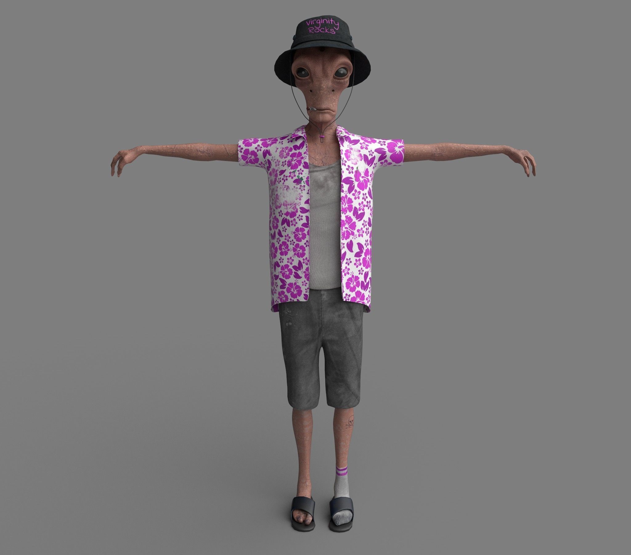 Foreigner man wearing shirt and hat 3D model_13