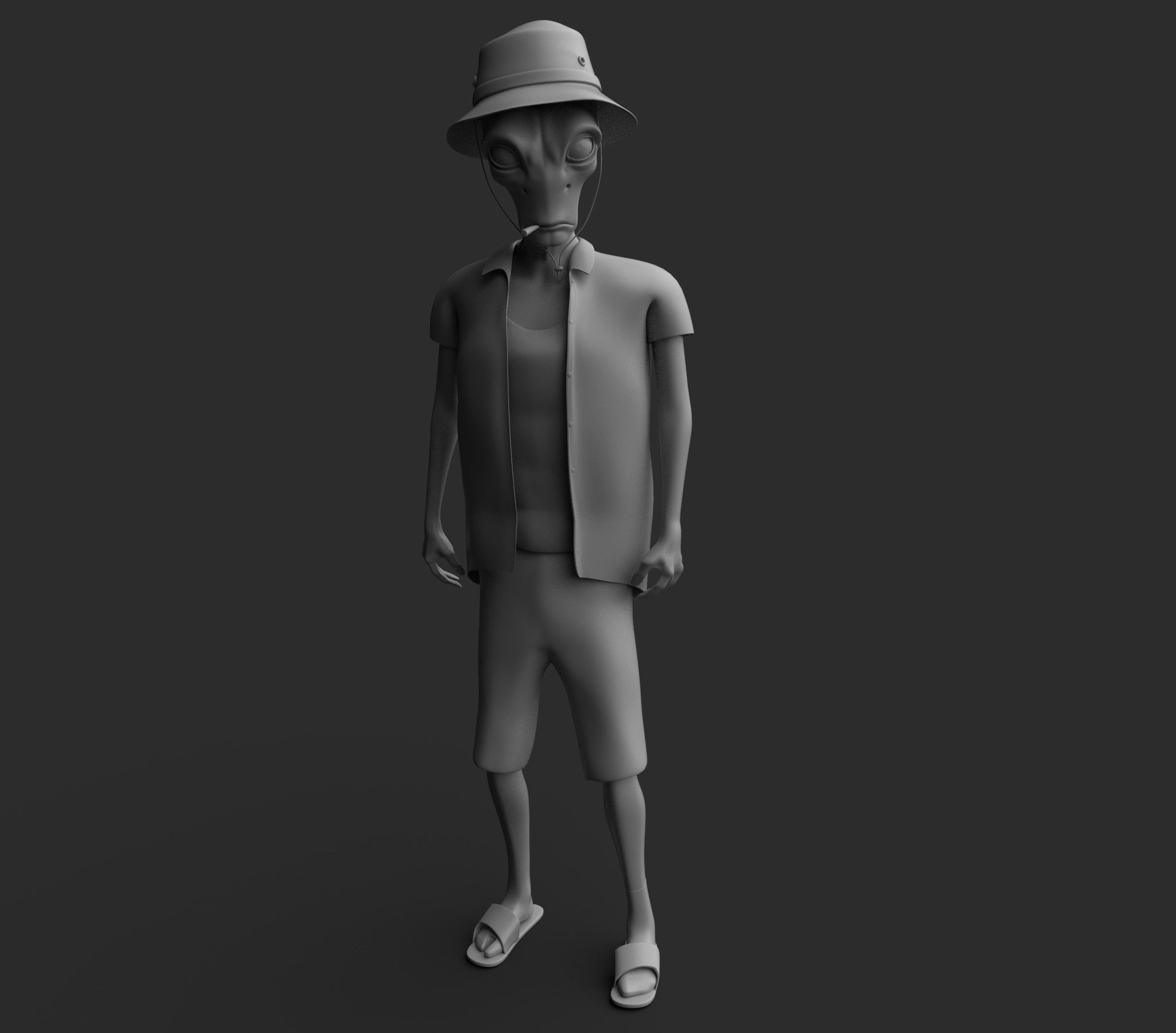 Foreigner man wearing shirt and hat 3D model_4