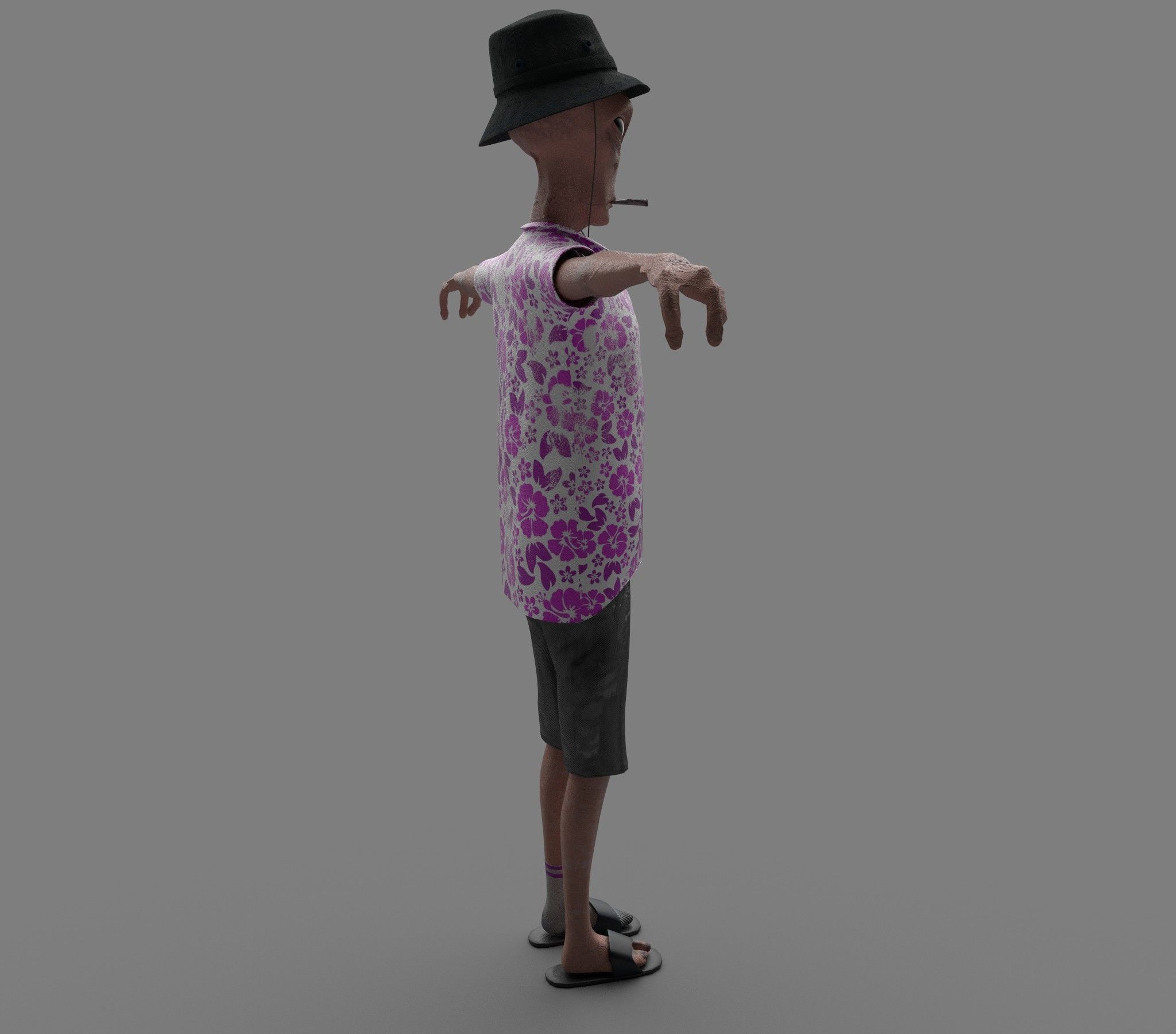 Foreigner man wearing shirt and hat 3D model_16
