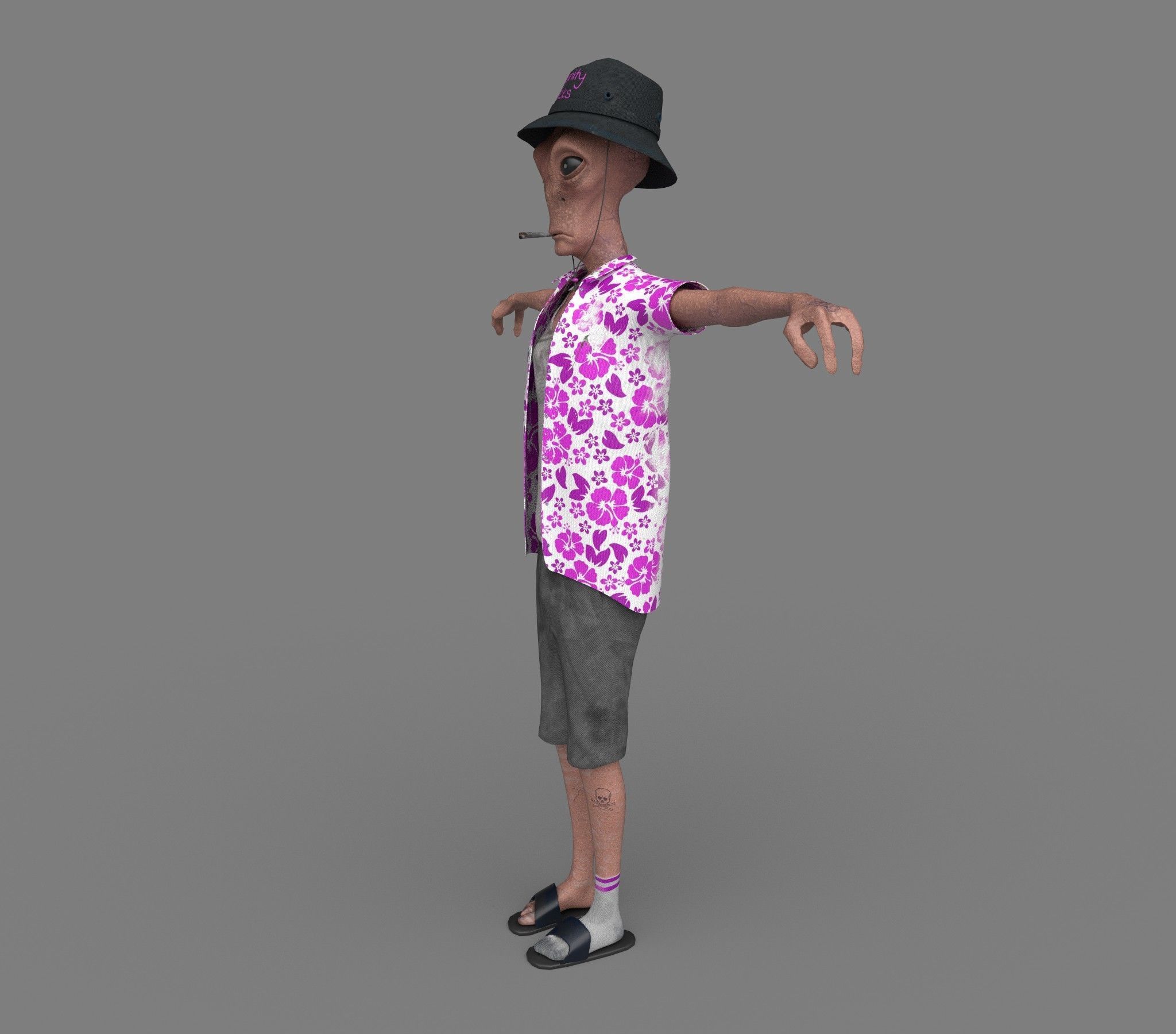 Foreigner man wearing shirt and hat 3D model_14