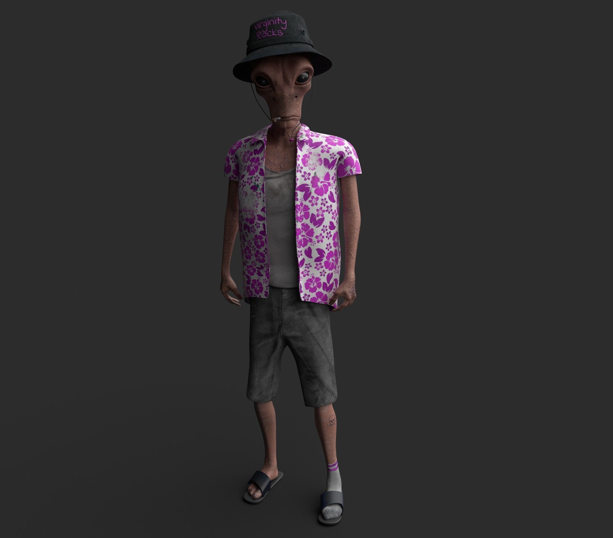 Foreigner man wearing shirt and hat 3D model_3