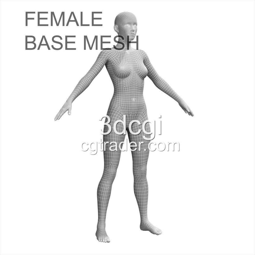 female 3d model base mesh Low-poly 3D model_1