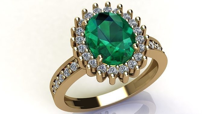 Diamond Ring with Oval Gem 3D print model