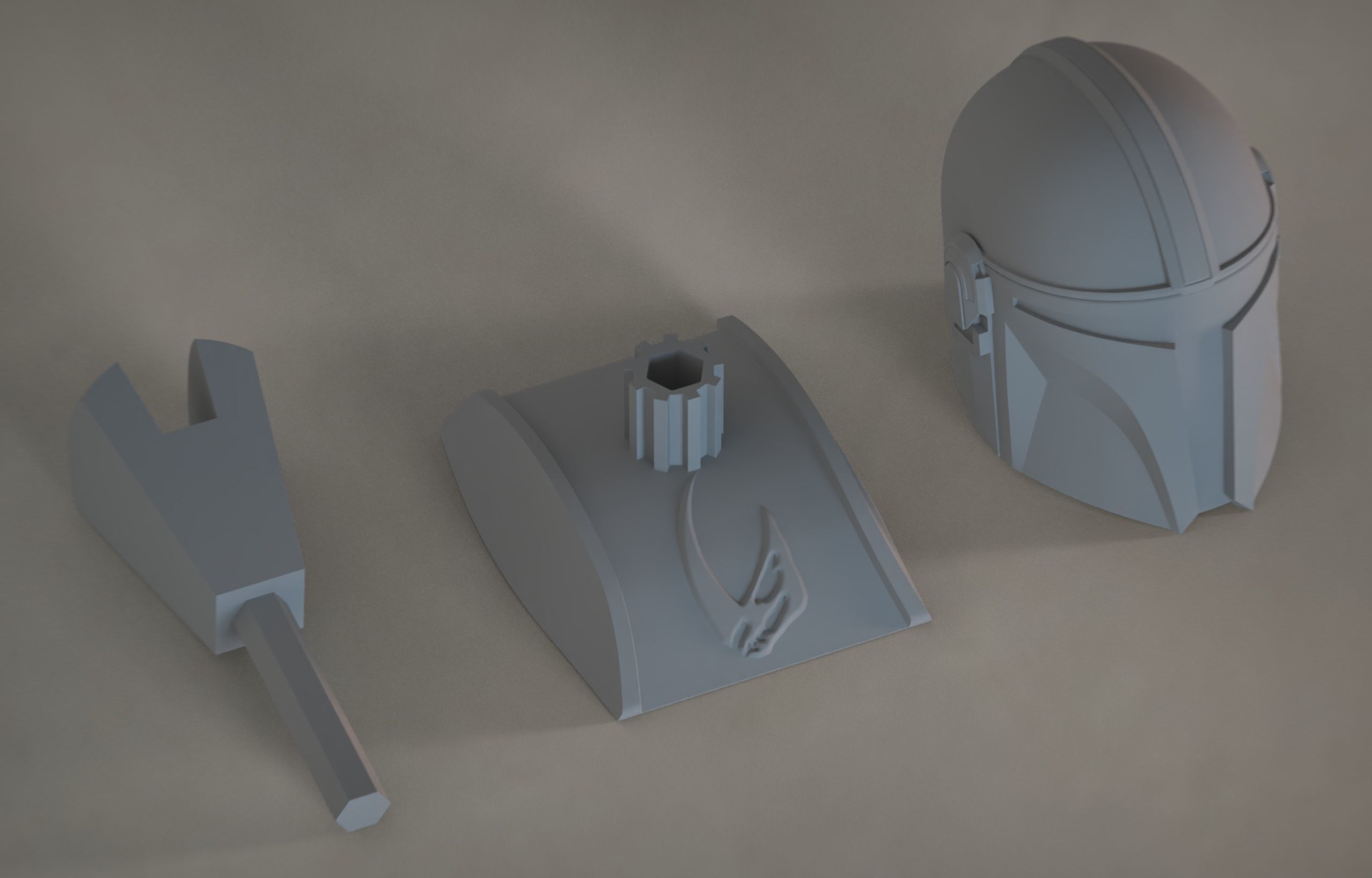 The 3 Mandalorians three star wars helmets on table 3D print model_13