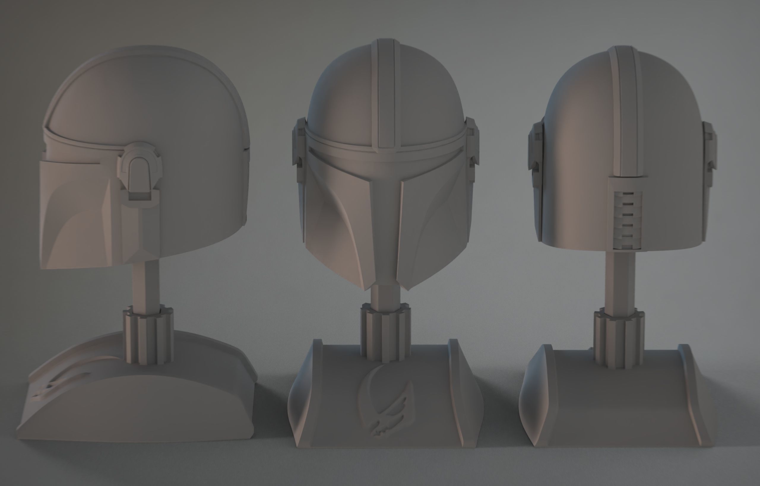 The 3 Mandalorians three star wars helmets on table 3D print model_7