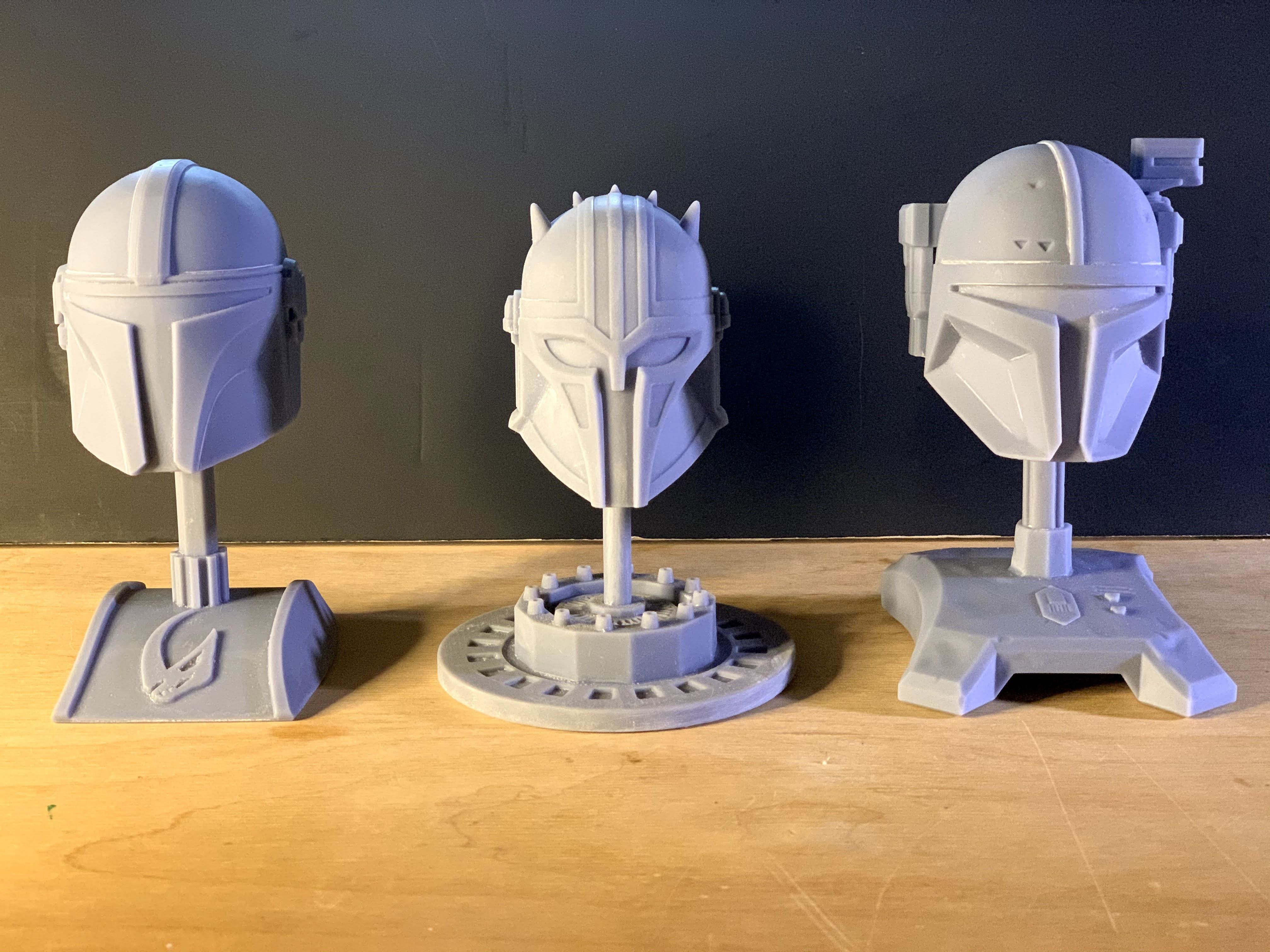 The 3 Mandalorians three star wars helmets on table 3D print model_22