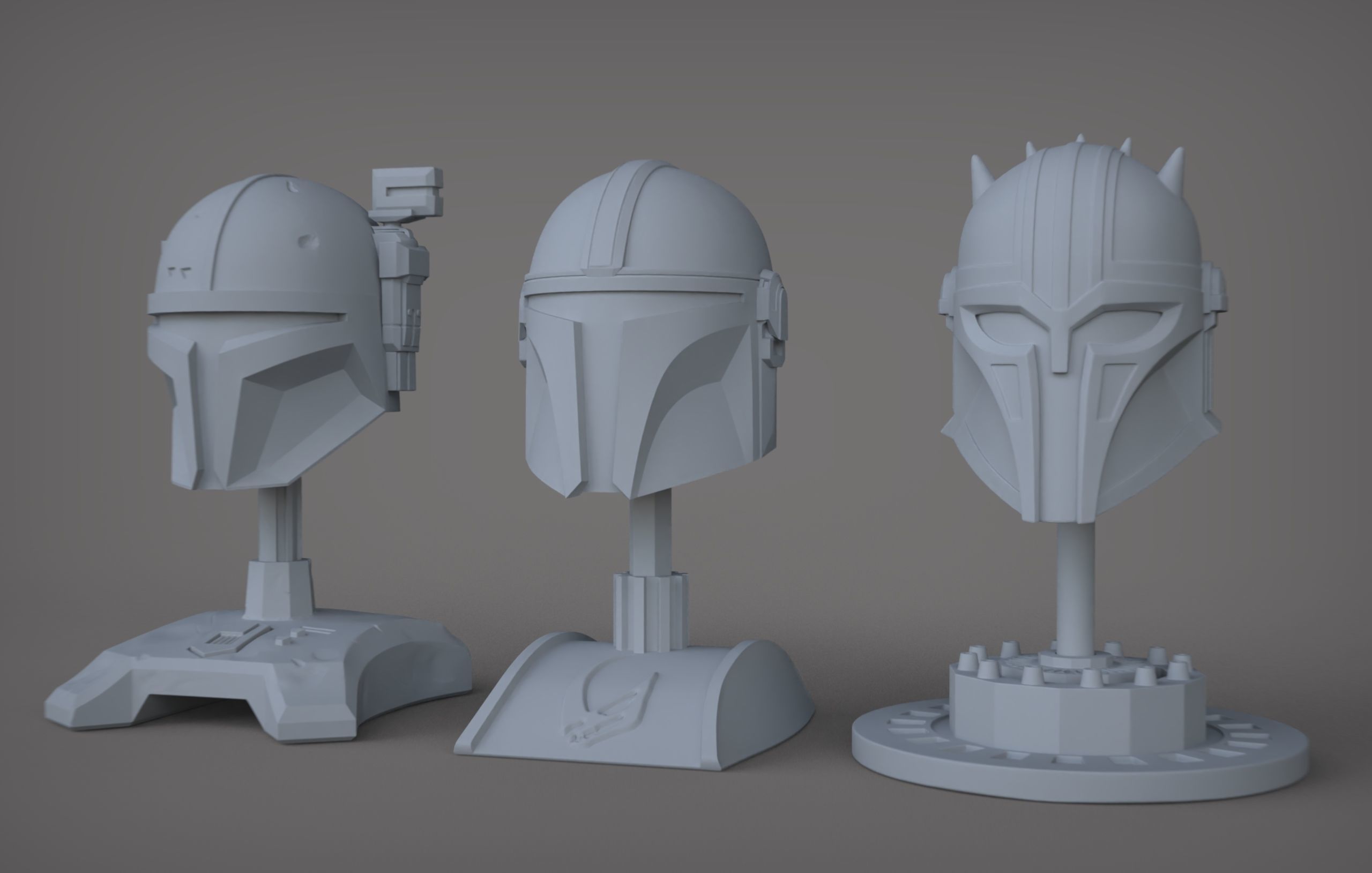 The 3 Mandalorians three star wars helmets on table 3D print model_1