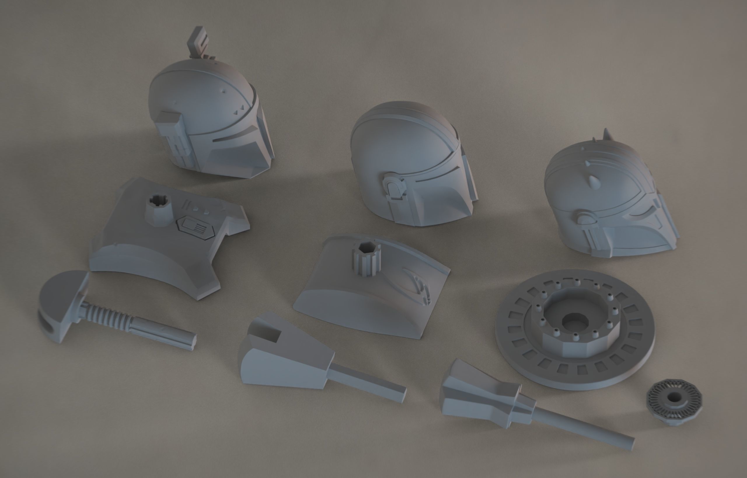 The 3 Mandalorians three star wars helmets on table 3D print model_16
