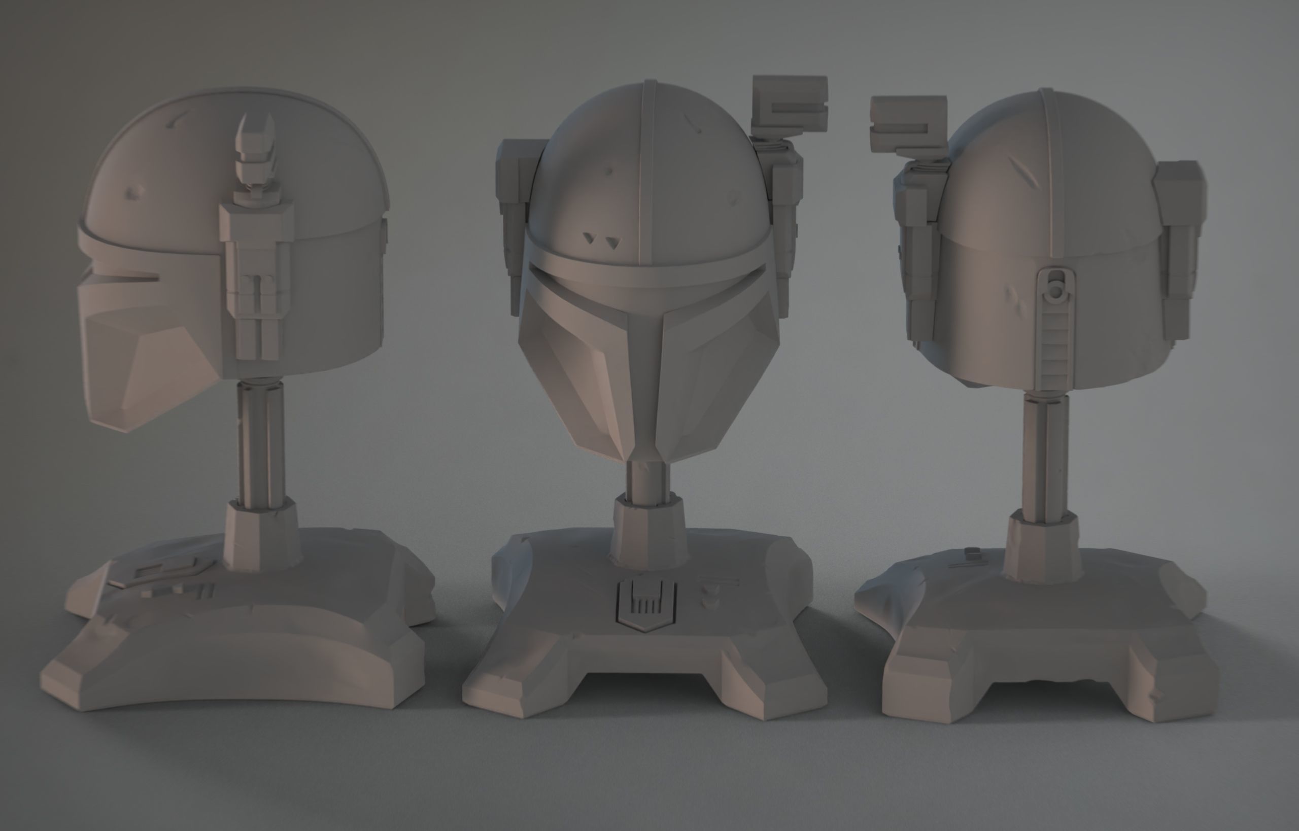 The 3 Mandalorians three star wars helmets on table 3D print model_8
