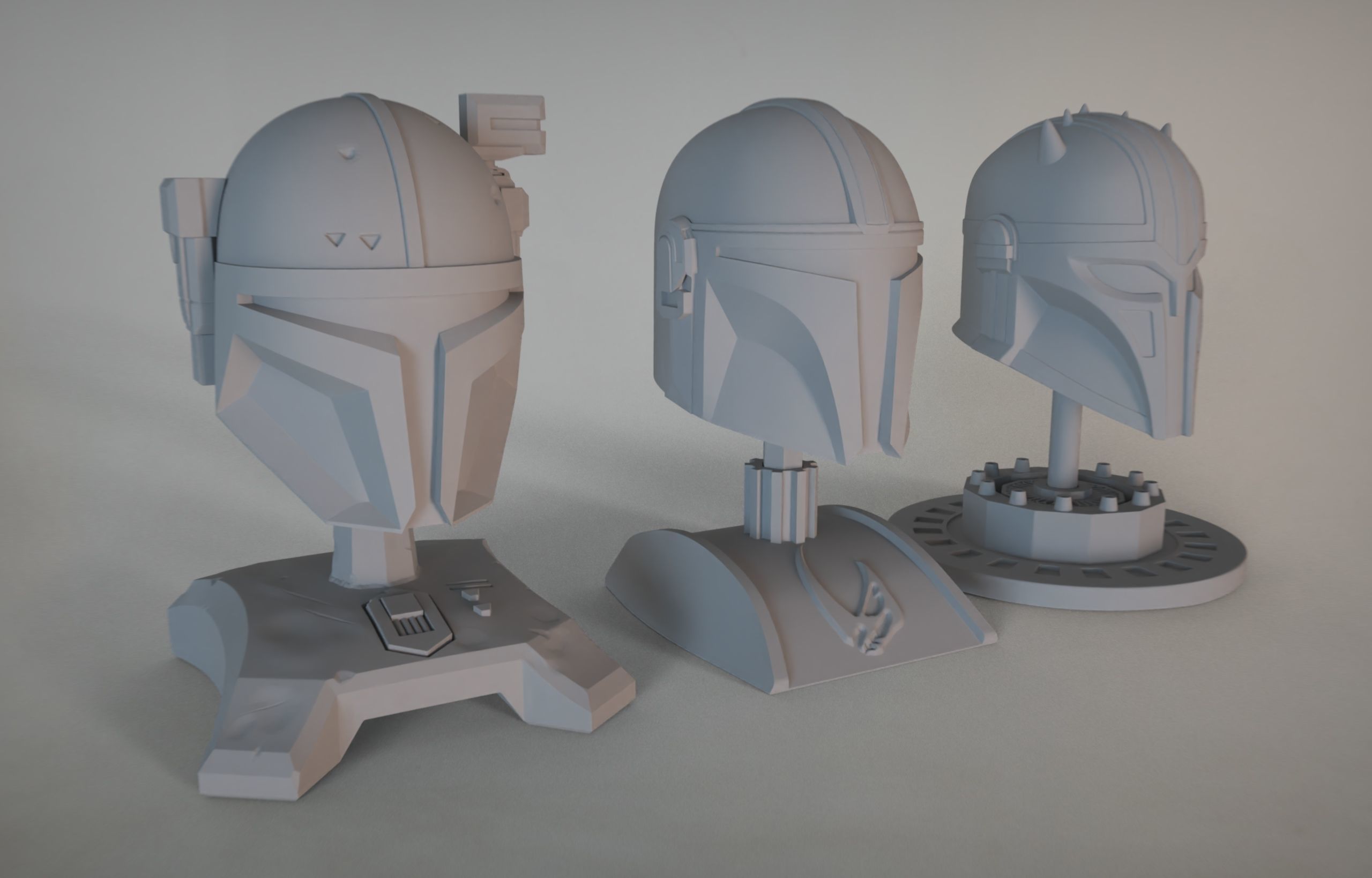The 3 Mandalorians three star wars helmets on table 3D print model_5