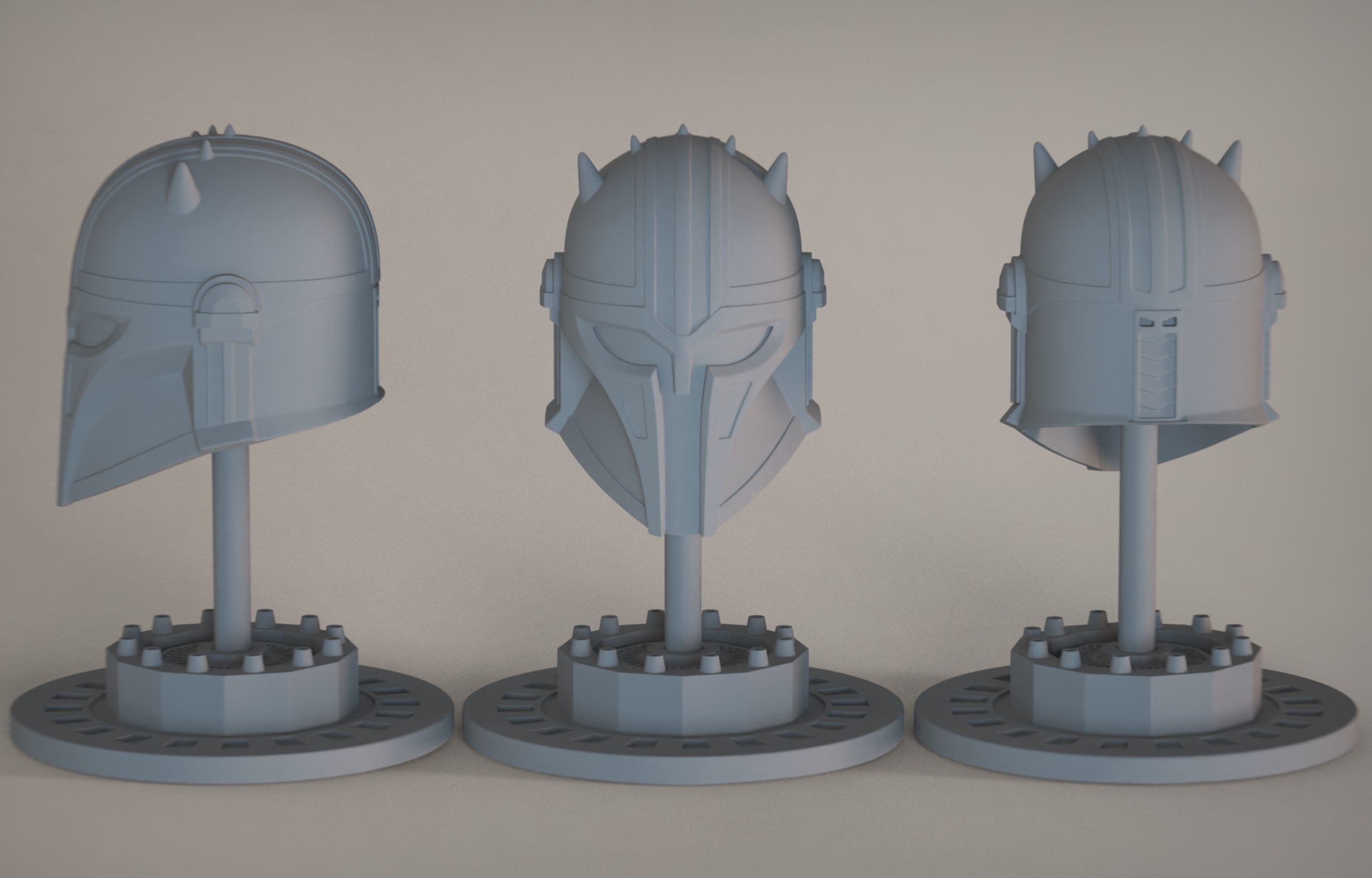 The 3 Mandalorians three star wars helmets on table 3D print model_9