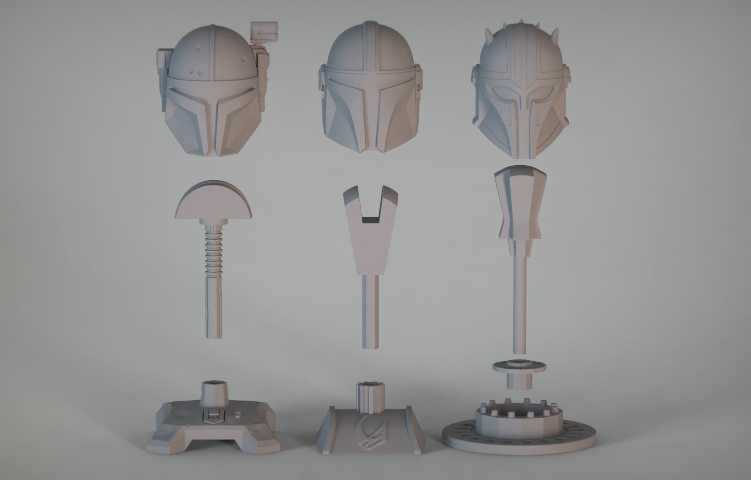 The 3 Mandalorians three star wars helmets on table 3D print model_17