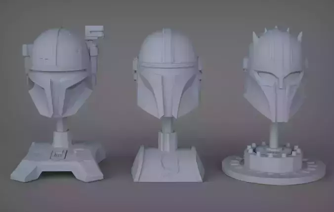 The 3 Mandalorians three star wars helmets on table 3D print model