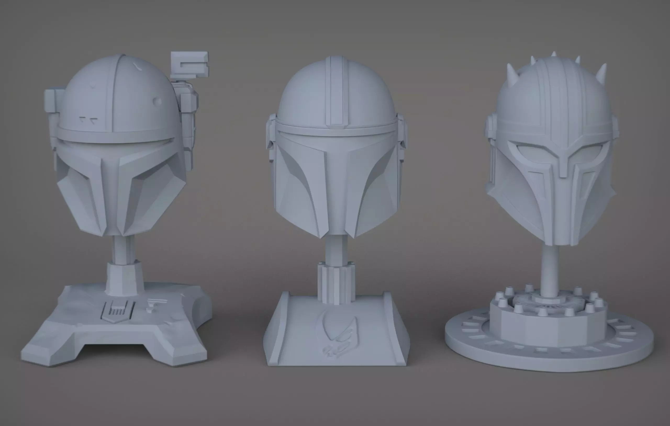 The 3 Mandalorians three star wars helmets on table 3D print model_0