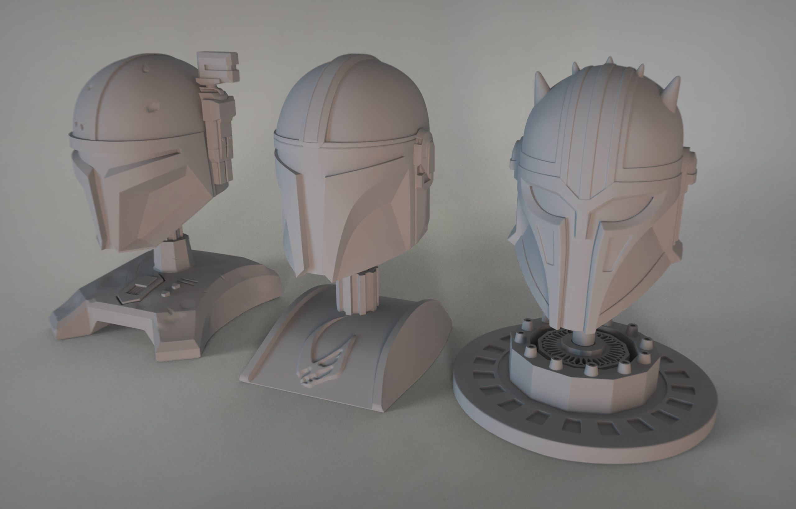 The 3 Mandalorians three star wars helmets on table 3D print model_3