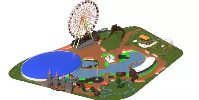 Simple Theme Park  design  Ferris whee roller coaster Carousel  