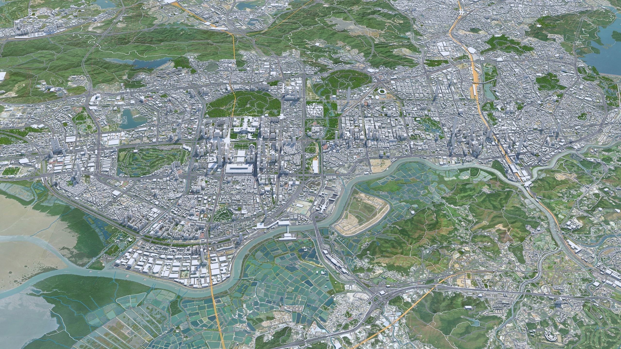 Shenzhen City China Low-poly 3D model_3