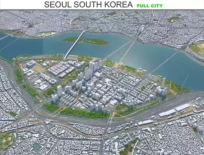 Seoul City in South Korea Low-poly 3D model