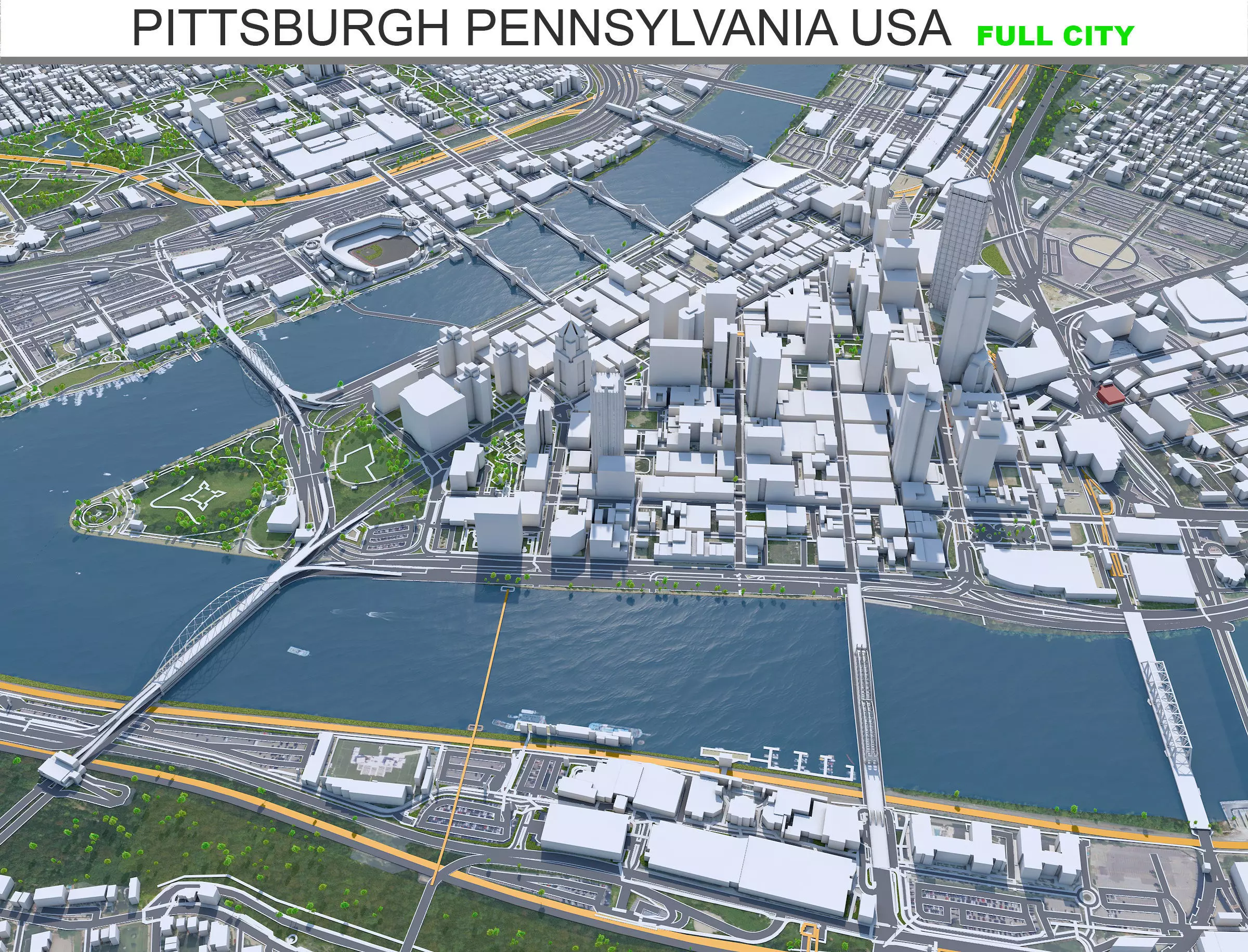 Pittsburgh City Pennsylvania USA Low-poly 3D model