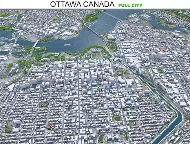 Ottawa City Canada Low-poly 3D model