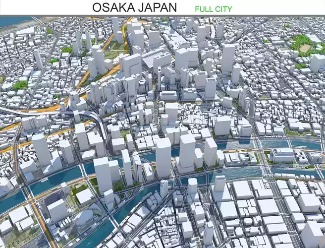 Osaka City Japan Low-poly 3D model