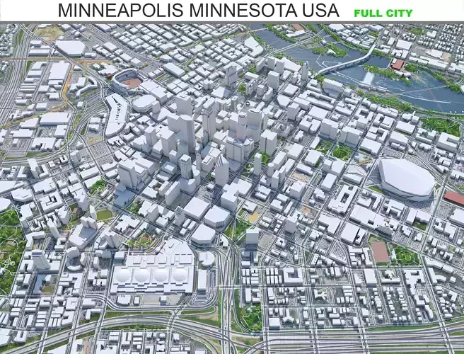 Minneapolis City in Minnesota USA Low-poly 3D model