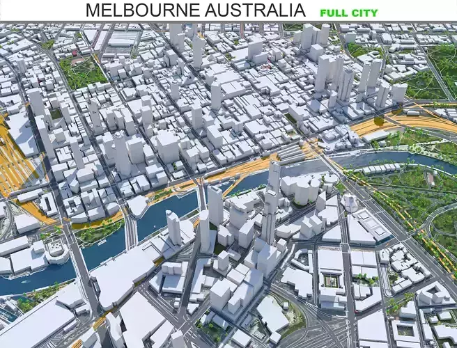 Melbourne City Australia Low-poly 3D model