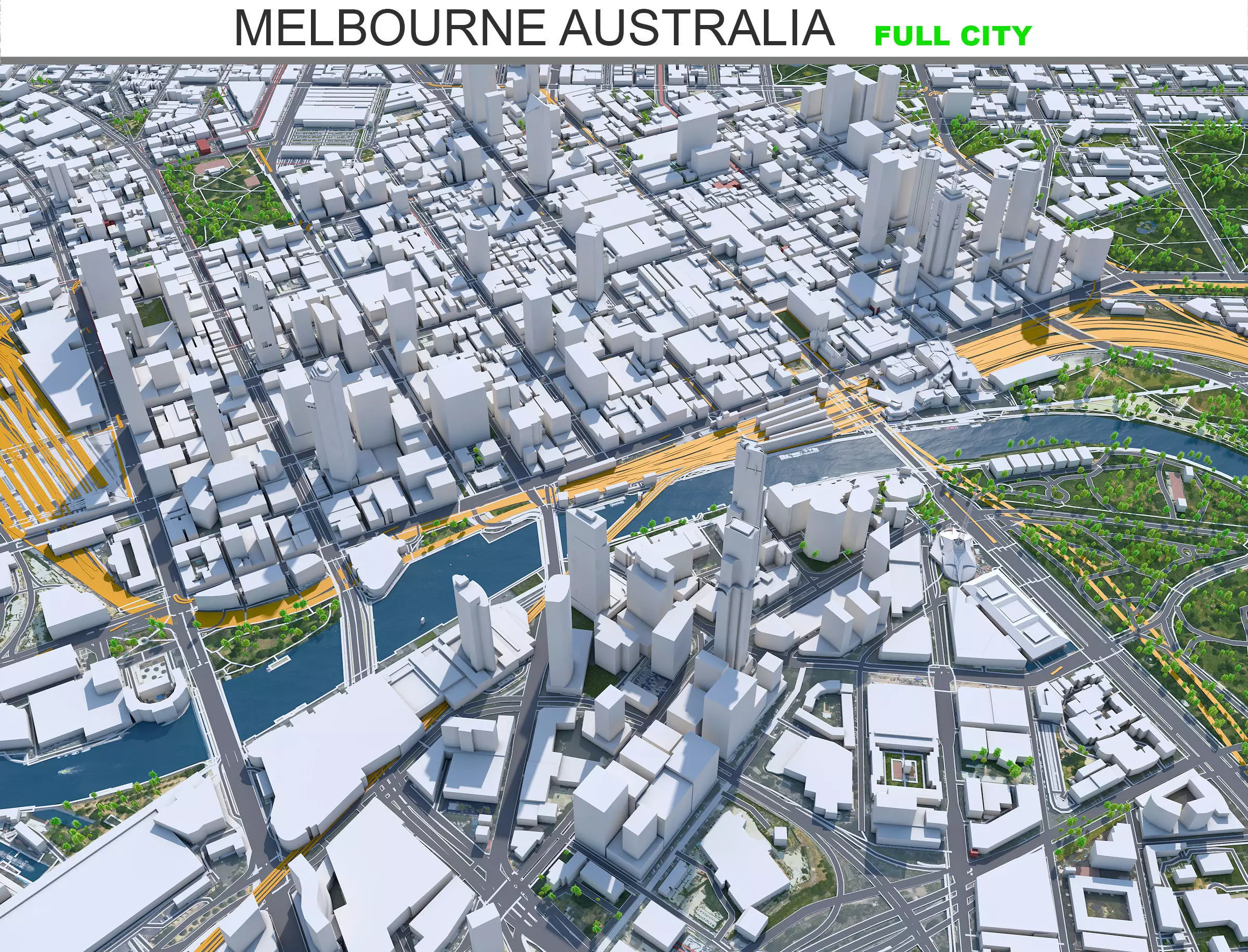 Melbourne City Australia Low-poly 3D model
