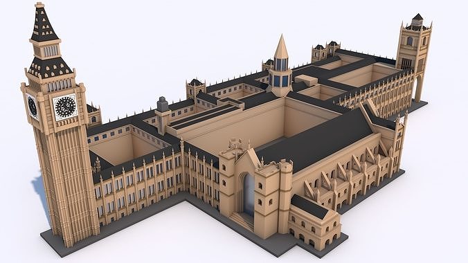 Big Ben and The House of Parliament London Landmark Low-poly 3D model